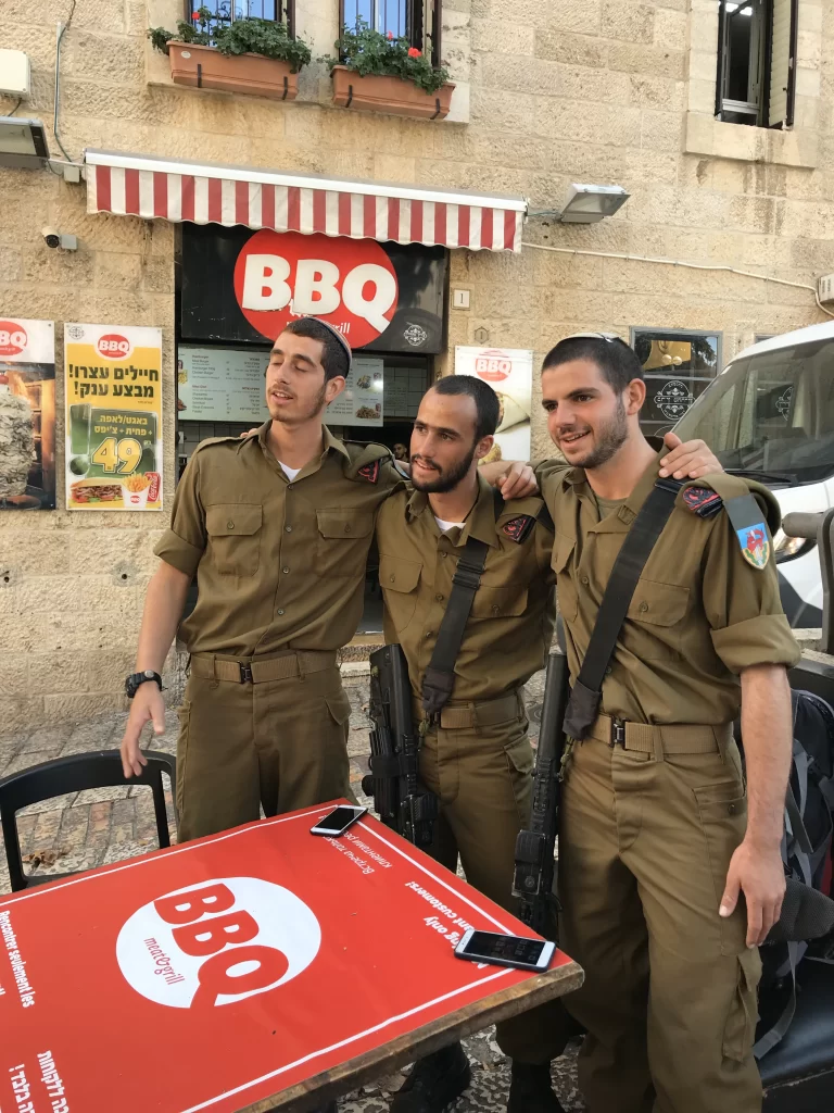 soldiers in city square